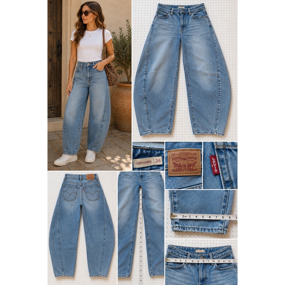 Levi's Cinch Barrel Jeans Women 26 Light Wash Panel Seam High Rise Curved Leg